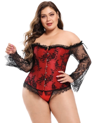 Plus Size Sexy Lace Sleeves Stitching Red Corset
