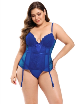 Plus Size Blue Deluxe Satin Lace Stitching Corsets