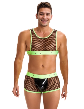 Green Men Sexy Fishnet See Through Lingerie Set