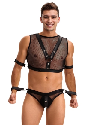 Black Men's Sexy Fishnet Lingerie Set