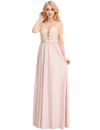 Apricot Transparent Embroidery Gown