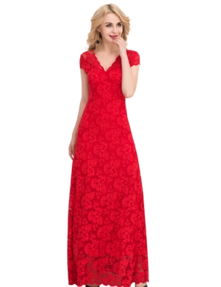 Red Lace Ball Gown Dress for Women