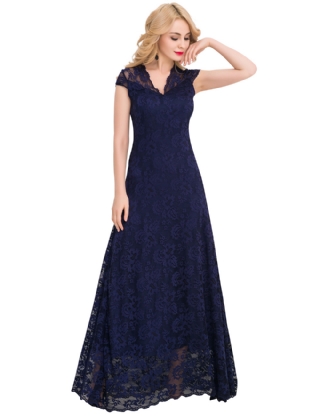 Navy Blue Lace Ball Gown Dress for Women