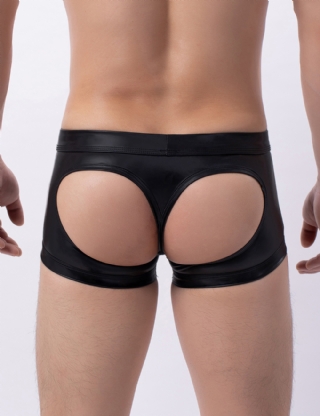 Black Sexy PU Leather Hip Hollow Men Boxer