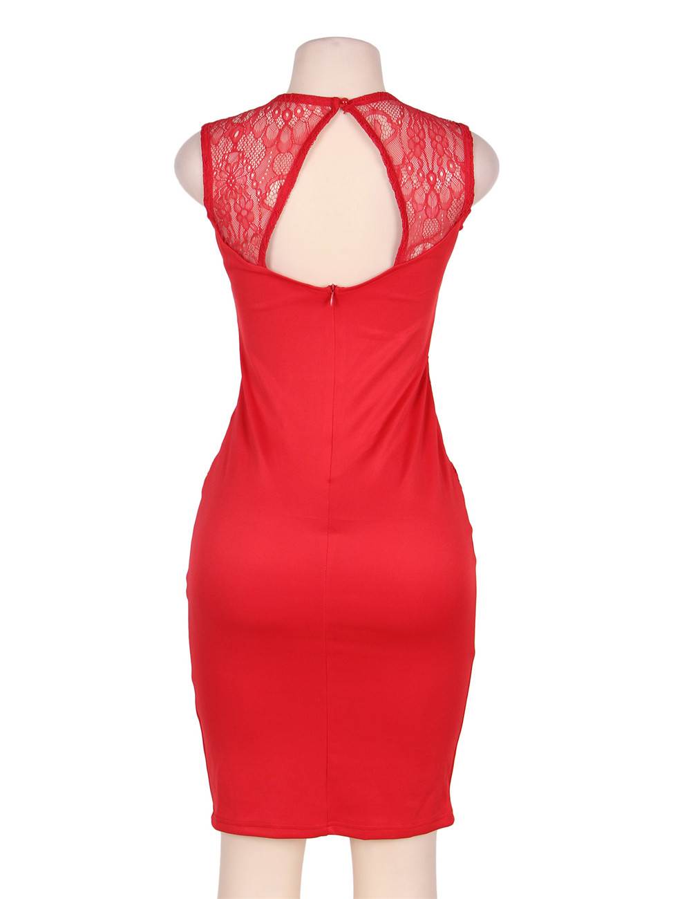 Red Deluxe Decals Fashion Dress With Backless Top Lace Bodycon